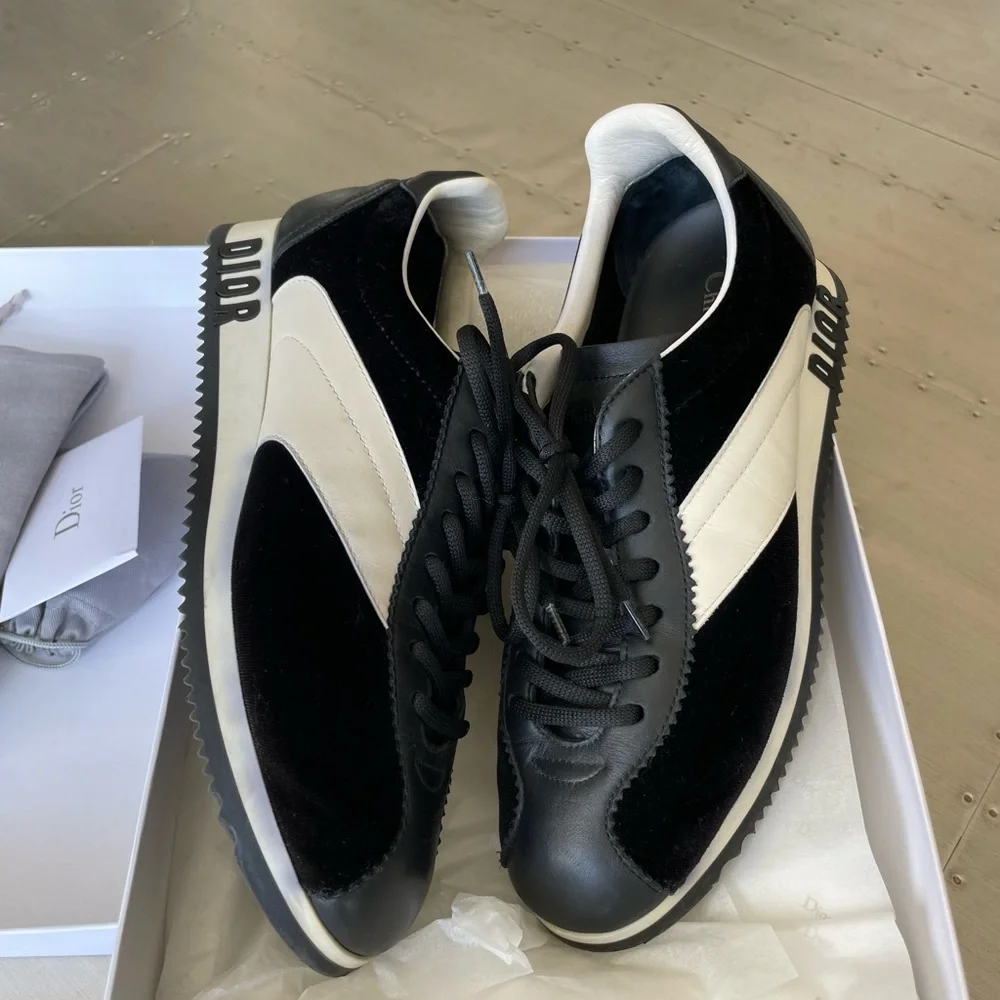 christian Dior black velour white logo sneakers trainers flats sz 38